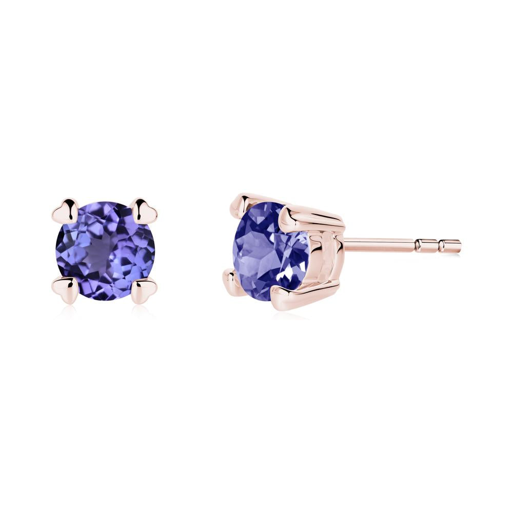 Heart Prongs Solitaire Tanzanite Earrings - LUO Jewelry #metal_18k rose gold