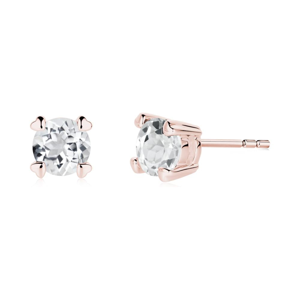 Heart Prongs Solitaire White Topaz Earrings - LUO Jewelry #metal_18k rose gold