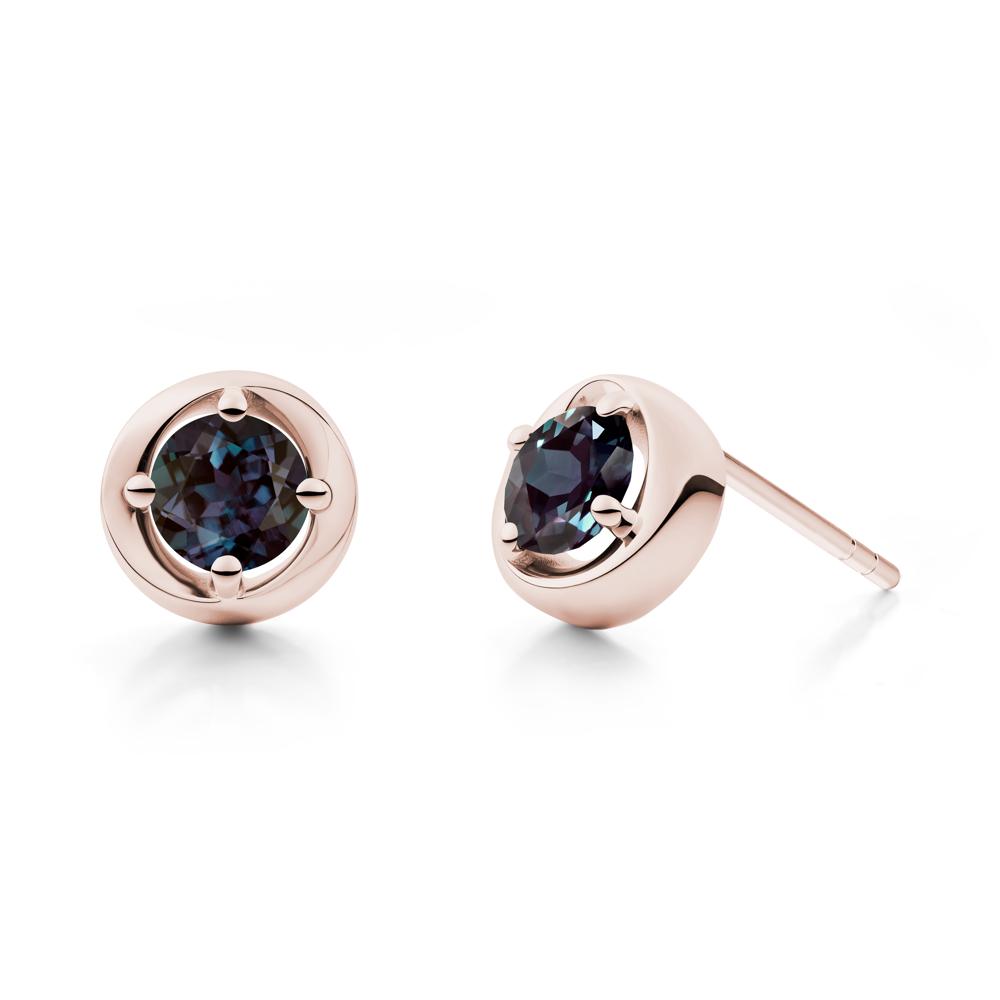 Minimalist Round Alexandrite Stud Earrings - LUO Jewelry #metal_14k rose gold