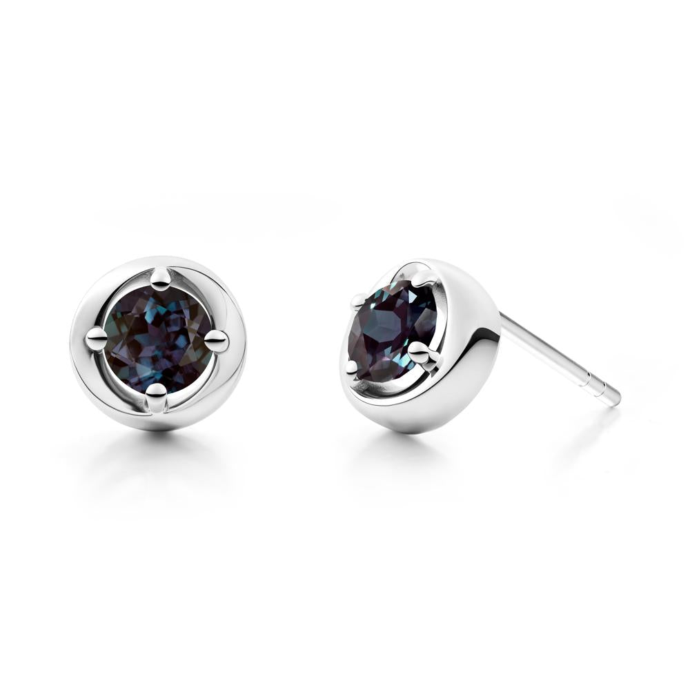 Minimalist Round Alexandrite Stud Earrings - LUO Jewelry #metal_14k white gold