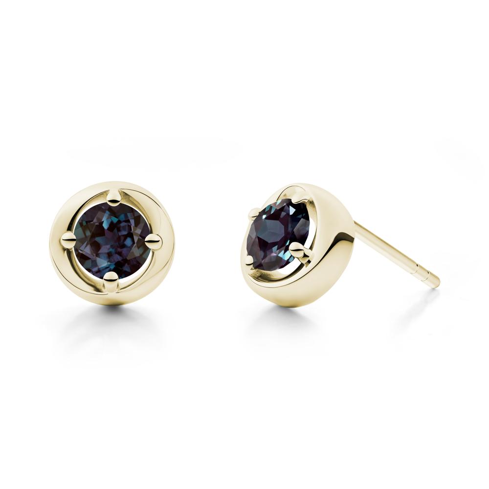 Minimalist Round Alexandrite Stud Earrings - LUO Jewelry #metal_14k yellow gold