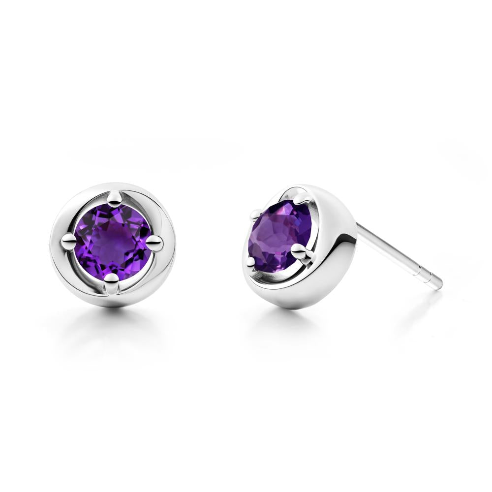 Minimalist Round Amethyst Stud Earrings - LUO Jewelry #metal_14k white gold