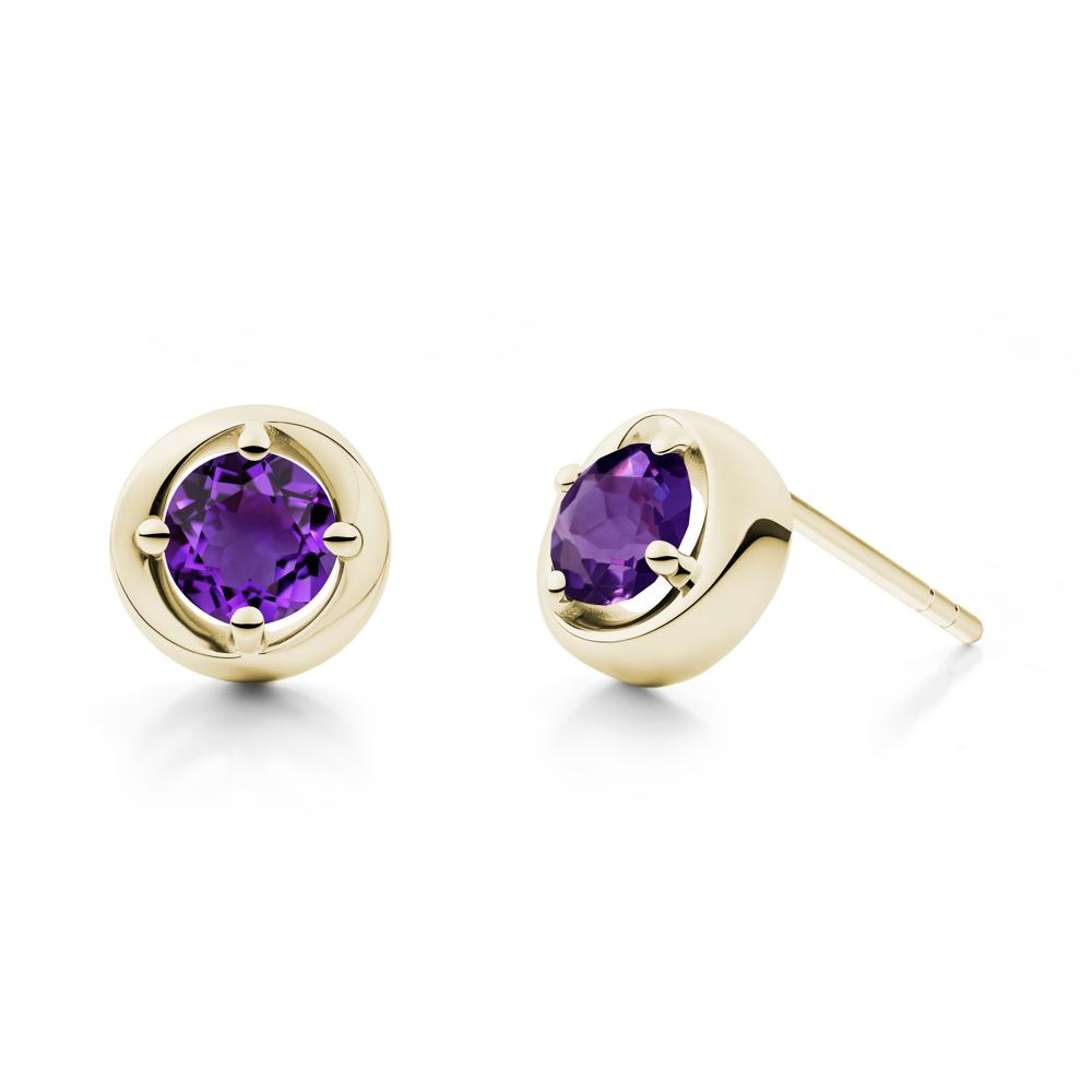 Minimalist Round Amethyst Stud Earrings - LUO Jewelry #metal_14k yellow gold