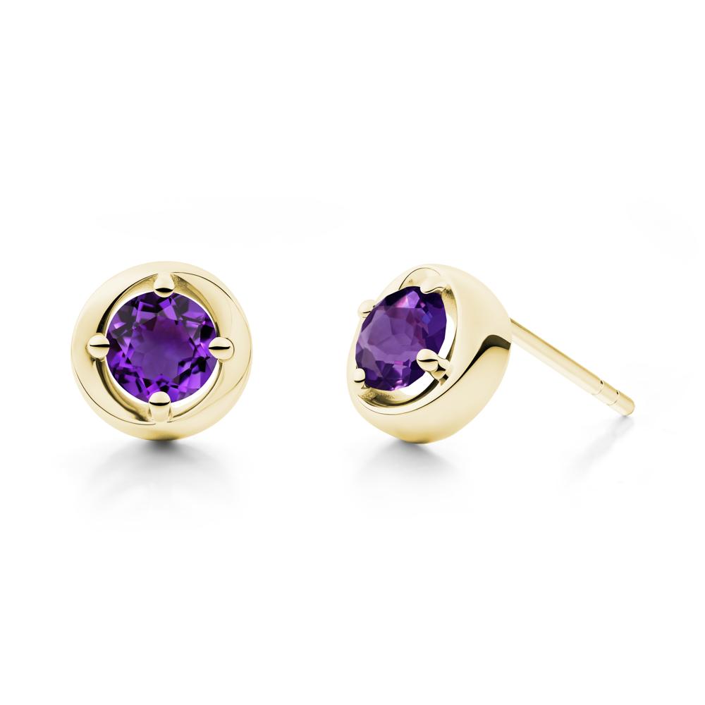 Minimalist Round Amethyst Stud Earrings - LUO Jewelry #metal_18k yellow gold