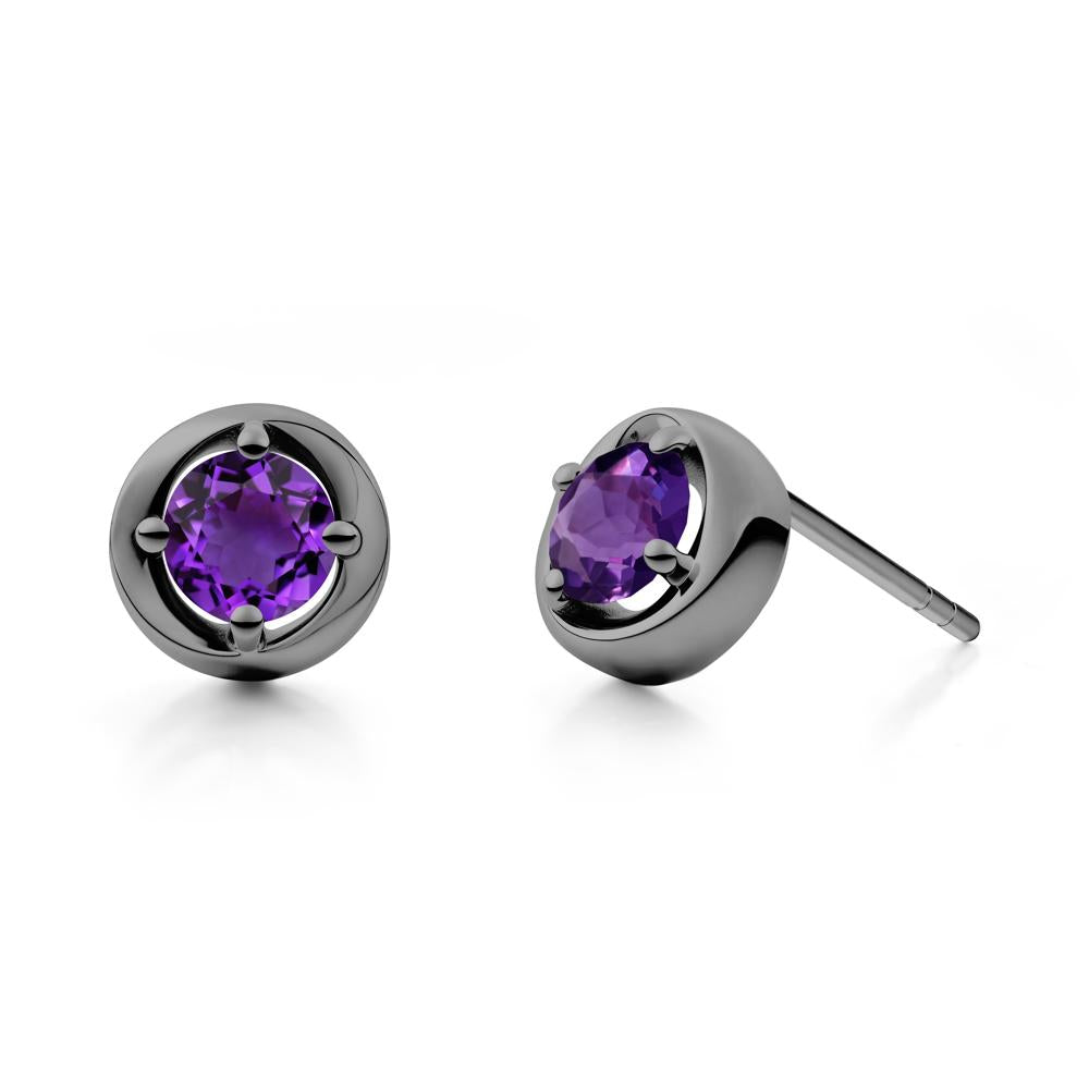 Minimalist Round Amethyst Stud Earrings - LUO Jewelry #metal_black finish sterling silver
