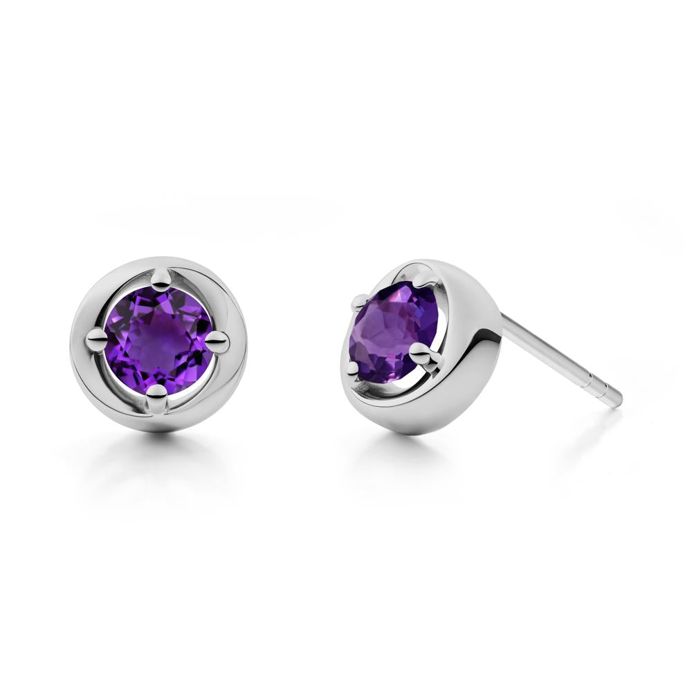 Minimalist Round Amethyst Stud Earrings - LUO Jewelry #metal_platinum