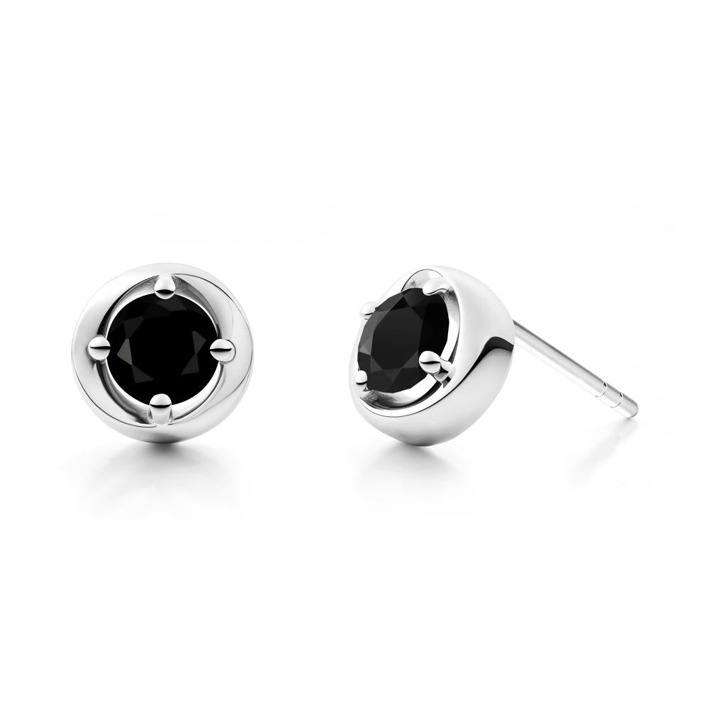 Swirl Black Spinel Stud Earrings - LUO Jewelry #metal_14k white gold