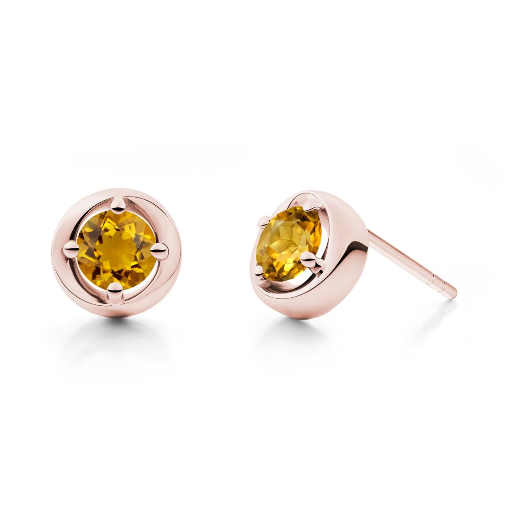 Minimalist Round Citrine Stud Earrings - LUO Jewelry #metal_18k rose gold