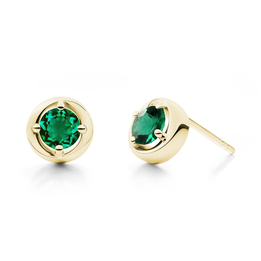 Minimalist Round Emerald Stud Earrings - LUO Jewelry #metal_18k yellow gold