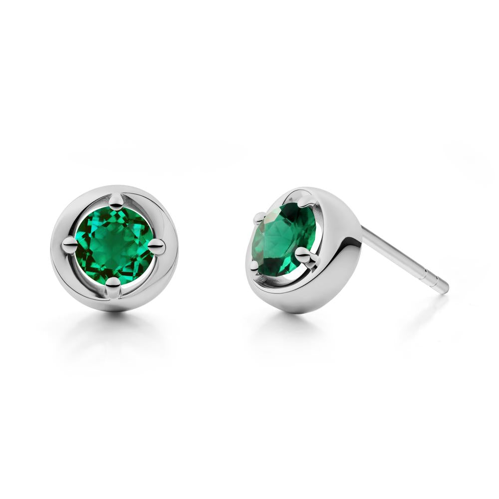 Minimalist Round Emerald Stud Earrings - LUO Jewelry #metal_platinum