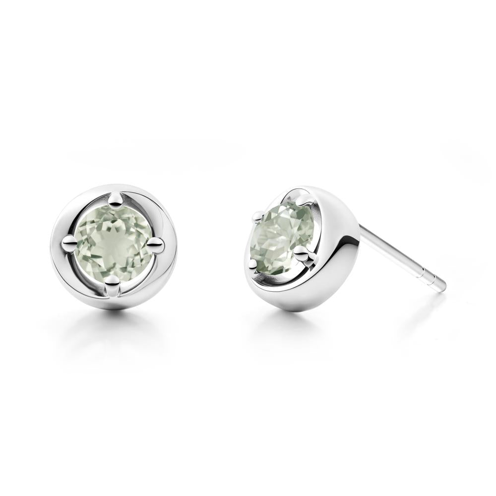Minimalist Round Green Amethyst Stud Earrings - LUO Jewelry #metal_14k white gold