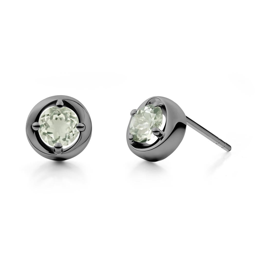 Minimalist Round Green Amethyst Stud Earrings - LUO Jewelry #metal_black finish sterling silver
