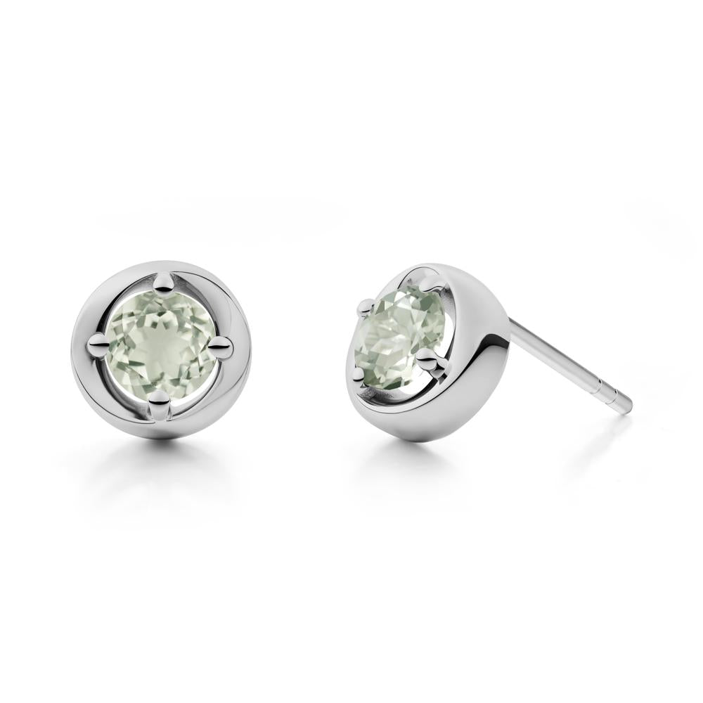 Minimalist Round Green Amethyst Stud Earrings - LUO Jewelry #metal_platinum