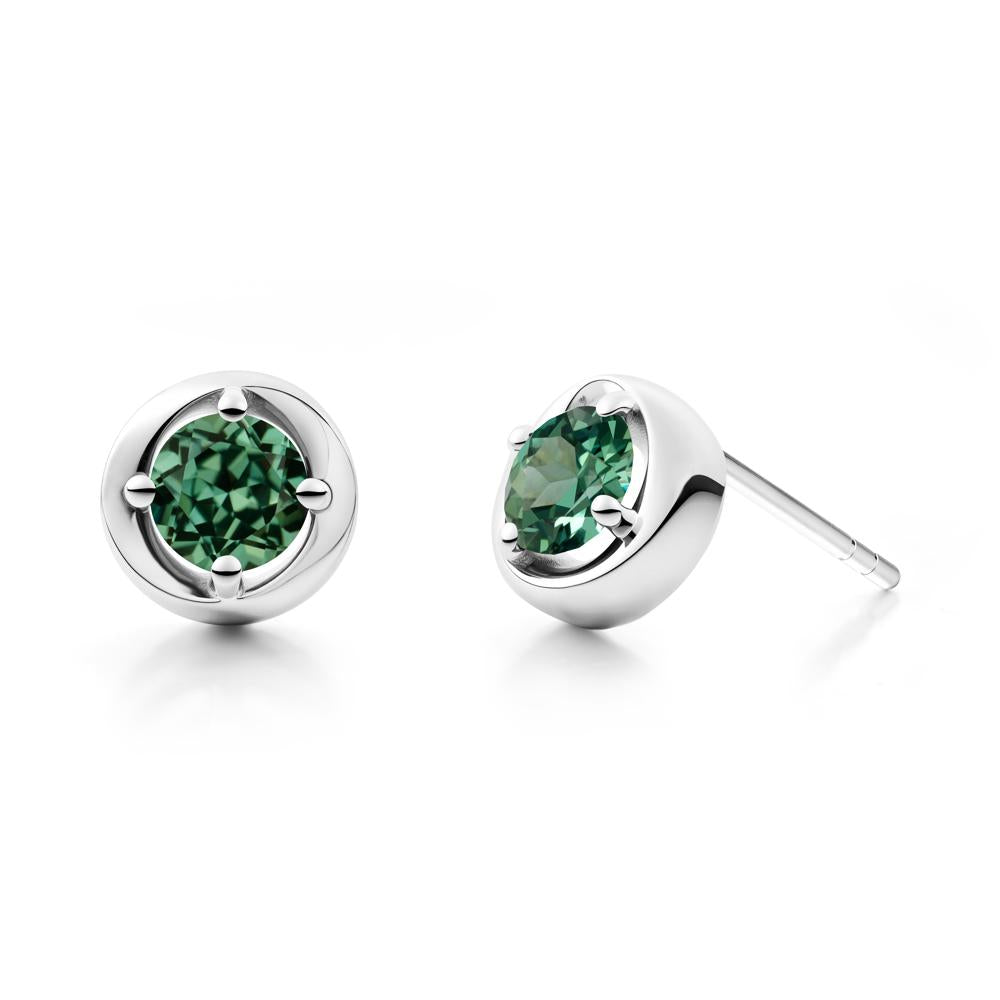 Minimalist Round Green Sapphire Stud Earrings - LUO Jewelry #metal_14k white gold