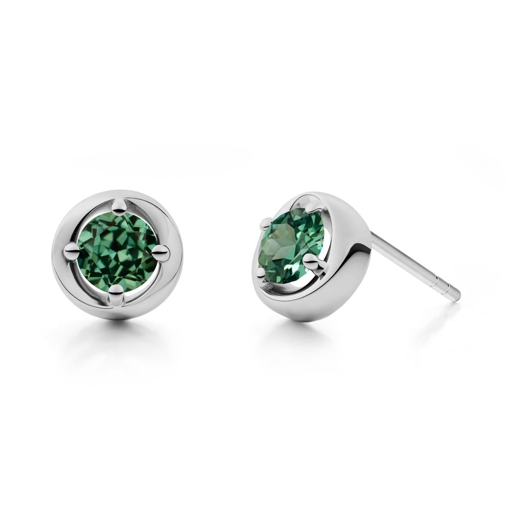 Minimalist Round Green Sapphire Stud Earrings - LUO Jewelry #metal_platinum