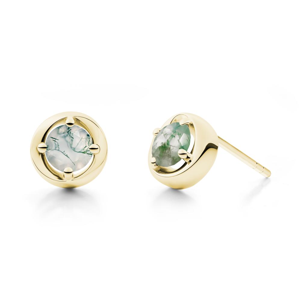 Minimalist Round Moss Agate Stud Earrings - LUO Jewelry #metal_18k yellow gold