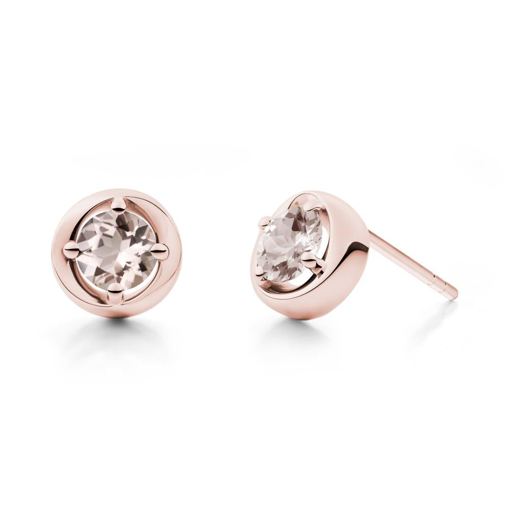Minimalist Round Morganite Stud Earrings - LUO Jewelry #metal_18k rose gold