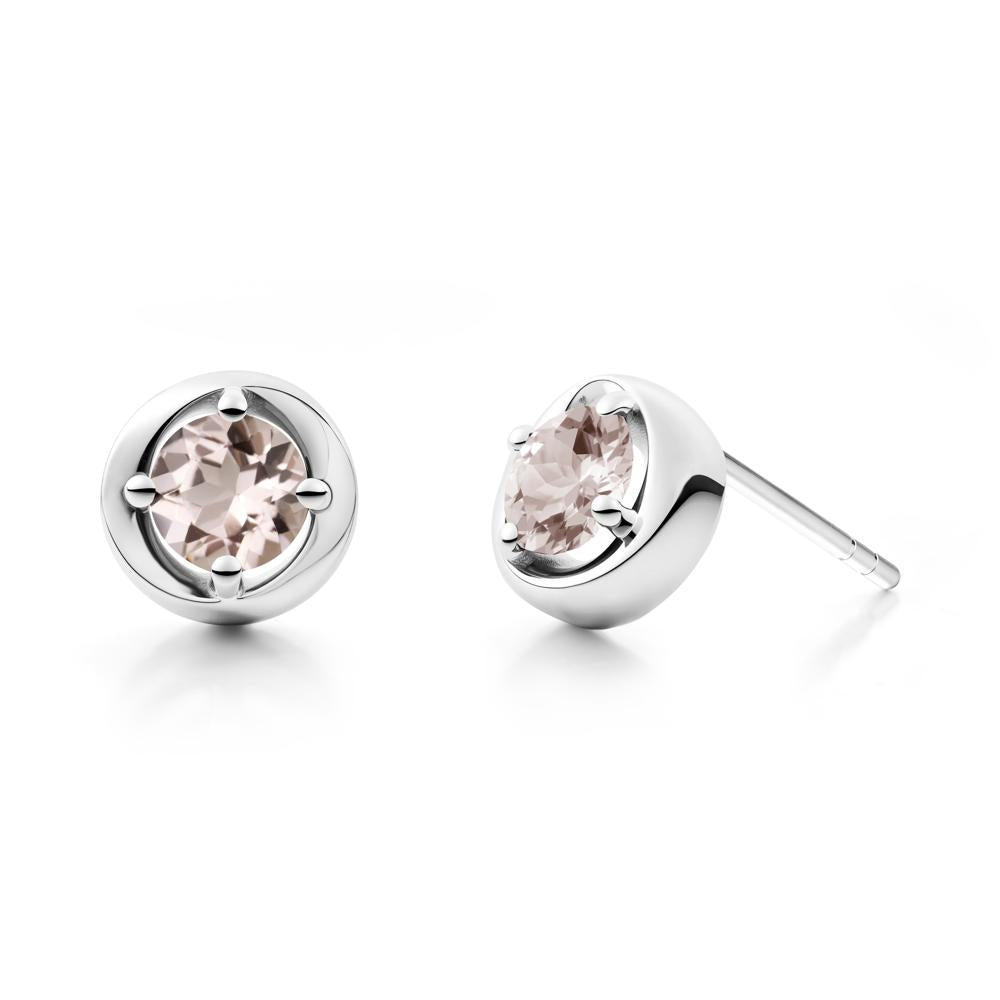 Minimalist Round Morganite Stud Earrings - LUO Jewelry #metal_18k white gold