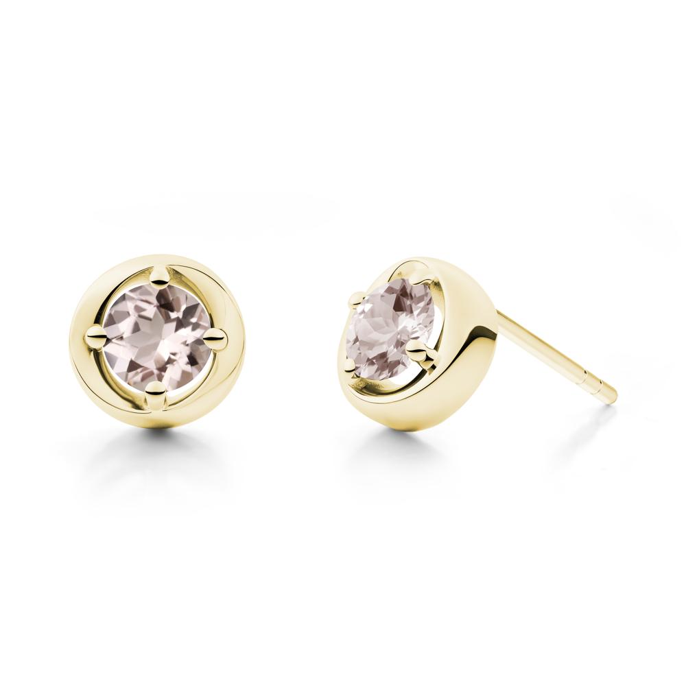 Minimalist Round Morganite Stud Earrings - LUO Jewelry #metal_18k yellow gold
