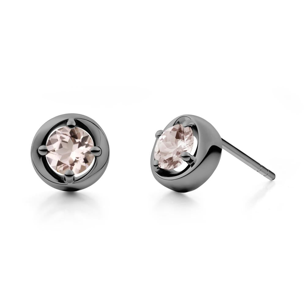 Minimalist Round Morganite Stud Earrings - LUO Jewelry #metal_black finish sterling silver