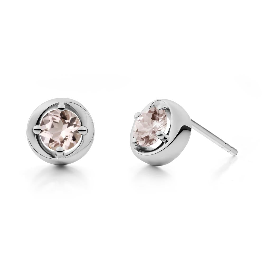 Minimalist Round Morganite Stud Earrings - LUO Jewelry #metal_platinum