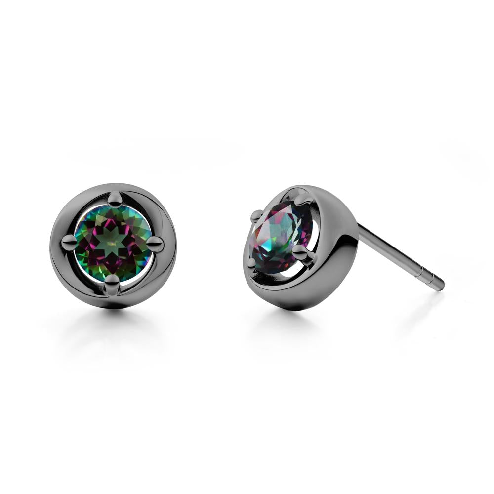 Minimalist Round Mystic Topaz Stud Earrings - LUO Jewelry #metal_black finish sterling silver