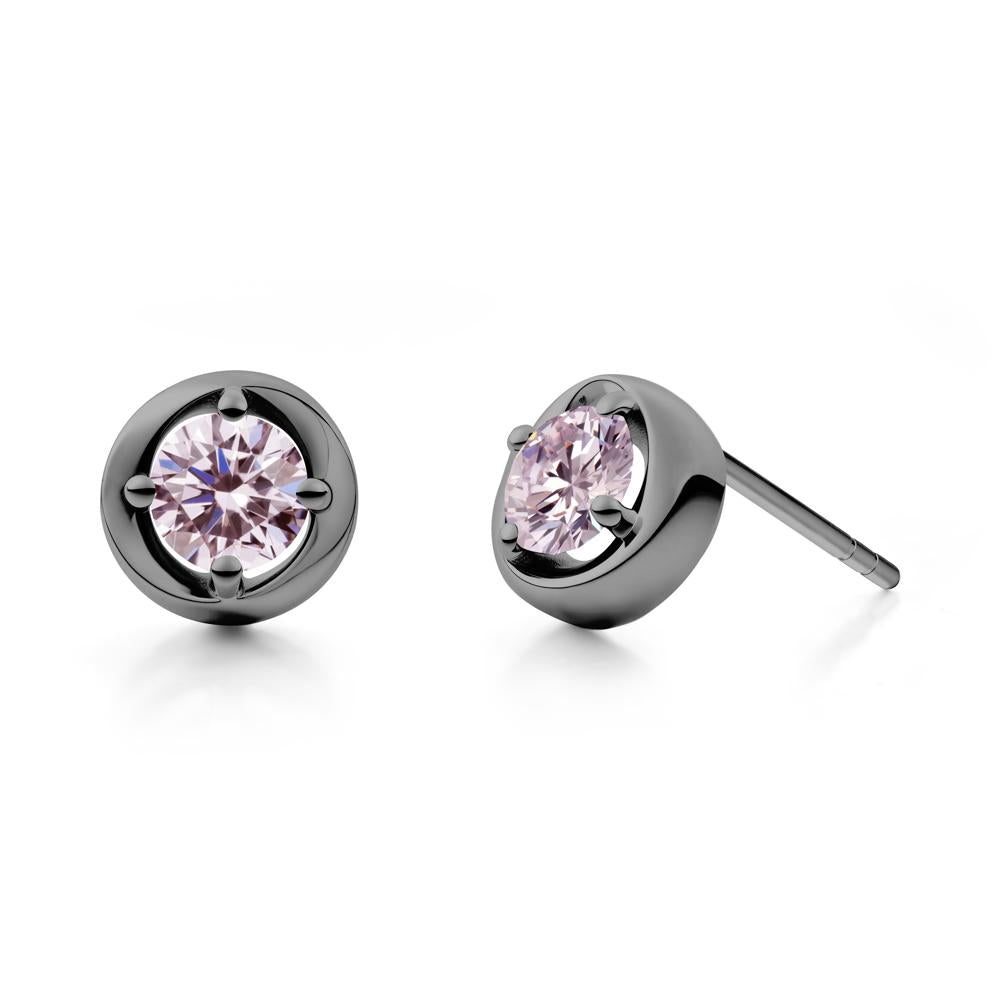Minimalist Round Pink Cubic Zirconia Stud Earrings - LUO Jewelry #metal_black finish sterling silver
