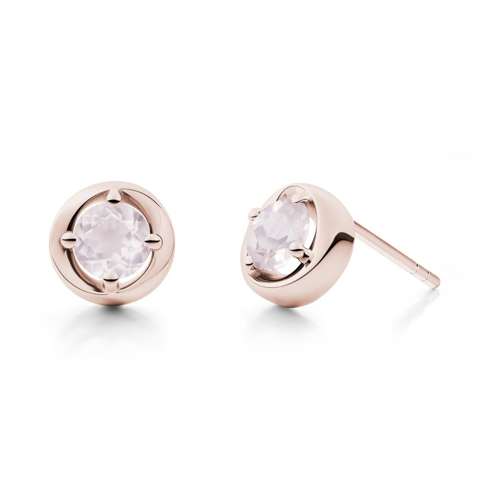 Minimalist Round Rose Quartz Stud Earrings - LUO Jewelry #metal_14k rose gold