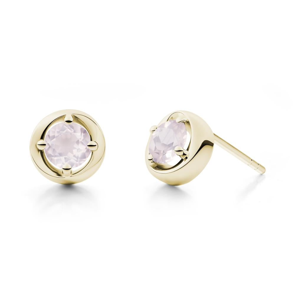Minimalist Round Rose Quartz Stud Earrings - LUO Jewelry #metal_14k yellow gold