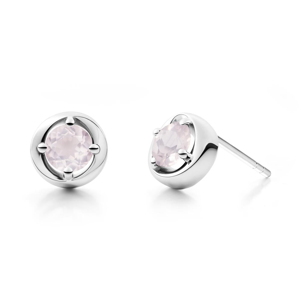 Minimalist Round Rose Quartz Stud Earrings - LUO Jewelry #metal_18k white gold