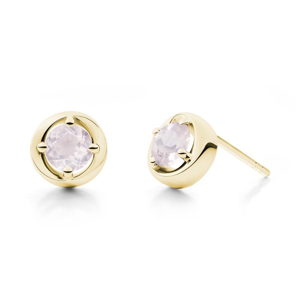 Minimalist Round Rose Quartz Stud Earrings - LUO Jewelry #metal_18k yellow gold