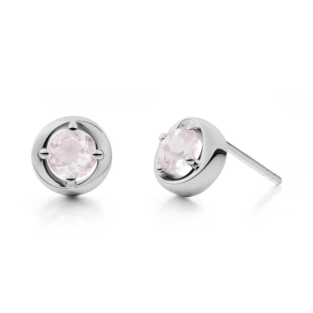 Minimalist Round Rose Quartz Stud Earrings - LUO Jewelry #metal_platinum