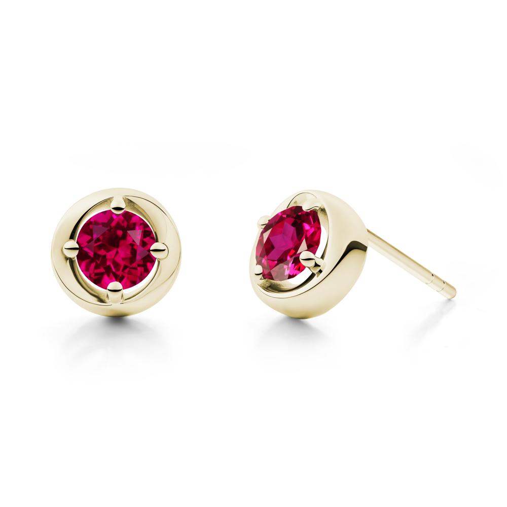 Minimalist Round Ruby Stud Earrings - LUO Jewelry #metal_14k yellow gold