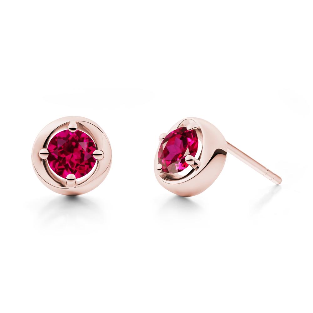 Minimalist Round Ruby Stud Earrings - LUO Jewelry #metal_18k rose gold