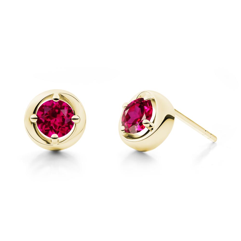 Minimalist Round Ruby Stud Earrings - LUO Jewelry #metal_18k yellow gold