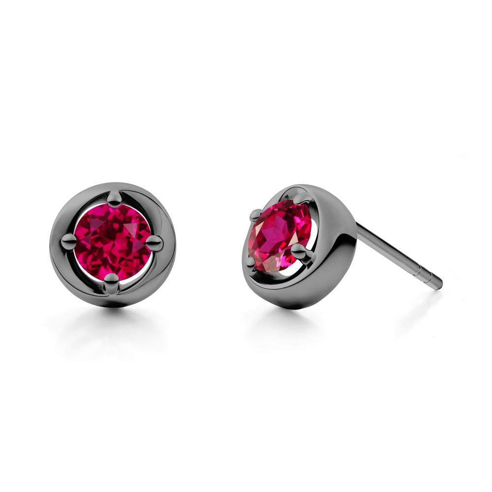Minimalist Round Ruby Stud Earrings - LUO Jewelry #metal_black finish sterling silver