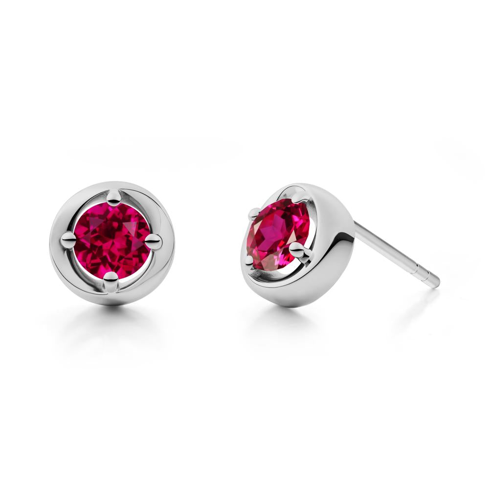 Minimalist Round Ruby Stud Earrings - LUO Jewelry #metal_platinum