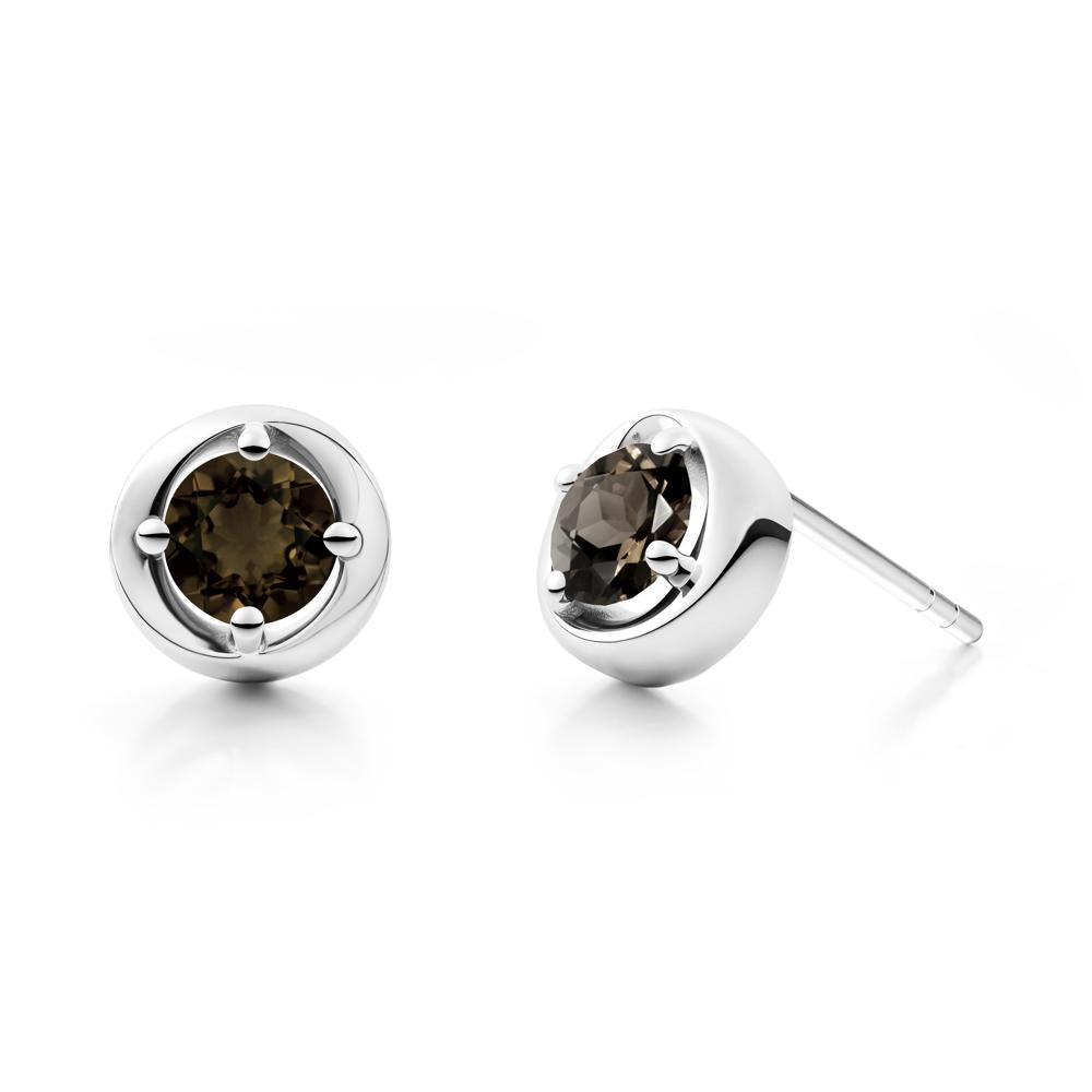 Minimalist Round Smoky Quartz Stud Earrings - LUO Jewelry #metal_14k white gold