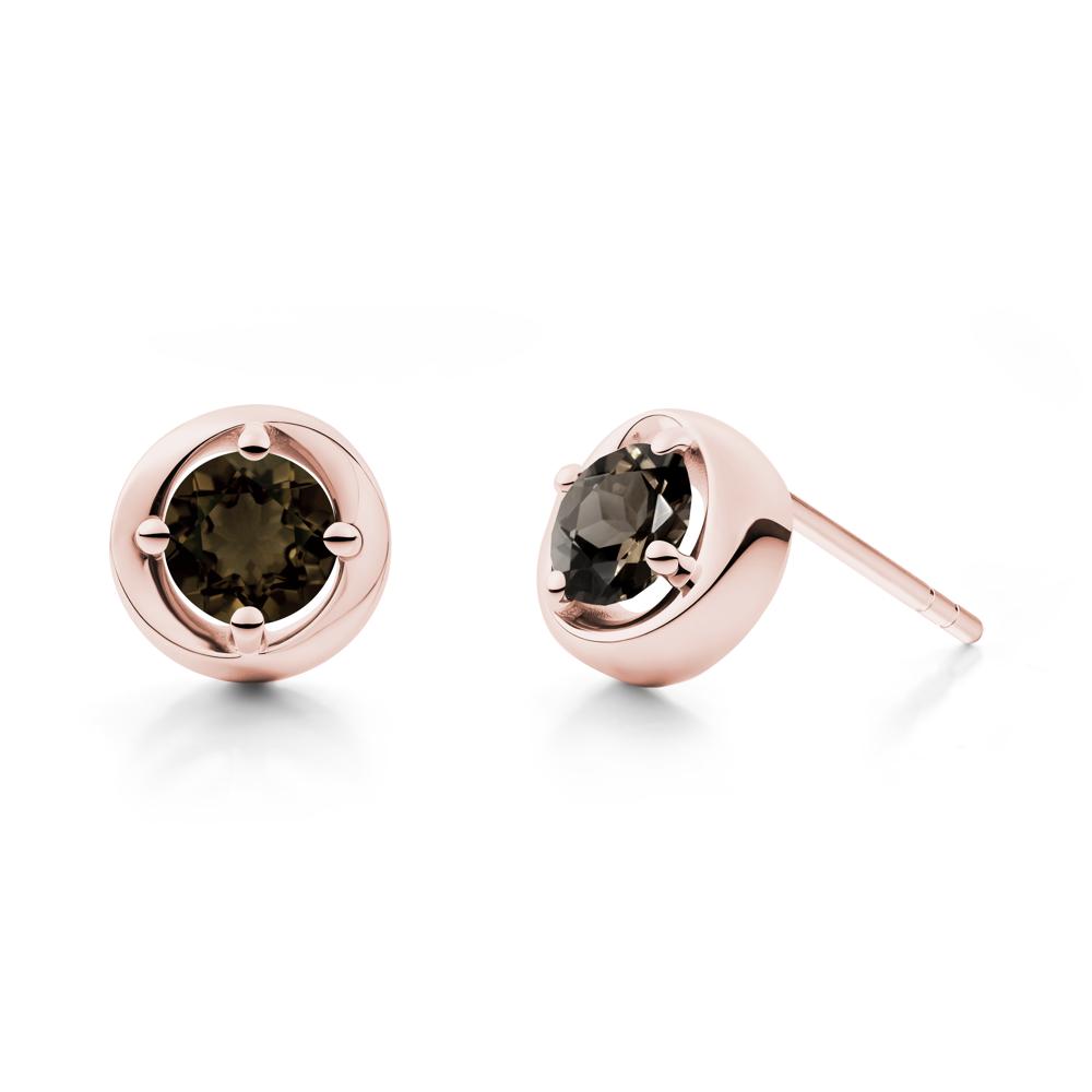 Minimalist Round Smoky Quartz Stud Earrings - LUO Jewelry #metal_18k rose gold