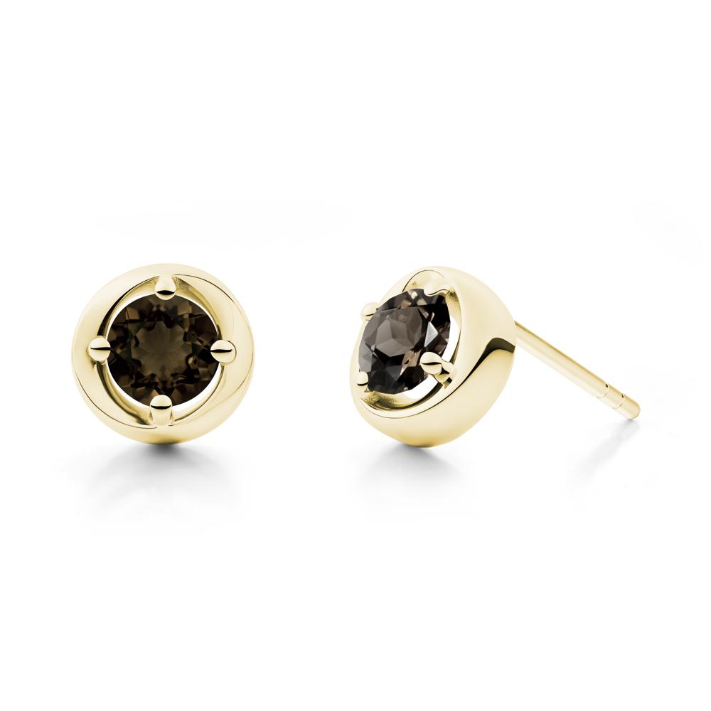 Minimalist Round Smoky Quartz Stud Earrings - LUO Jewelry #metal_18k yellow gold