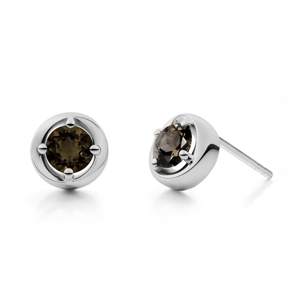 Minimalist Round Smoky Quartz Stud Earrings - LUO Jewelry #metal_platinum