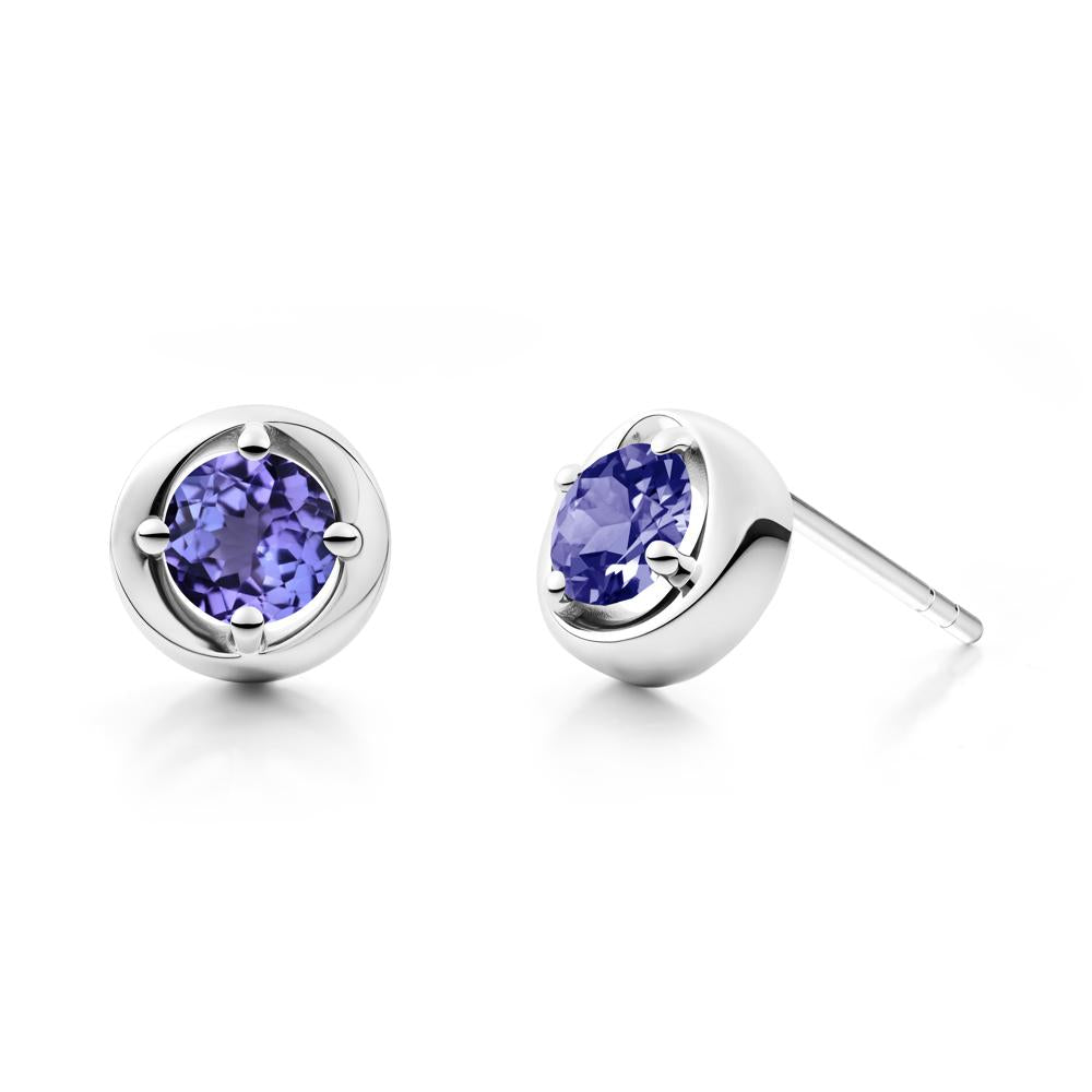 Swirl Tanzanite Stud Earrings - LUO Jewelry #metal_14k white gold