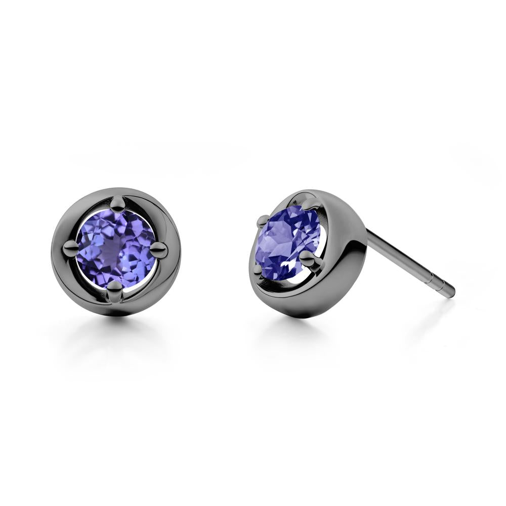 Swirl Tanzanite Stud Earrings - LUO Jewelry #metal_black finish sterling silver