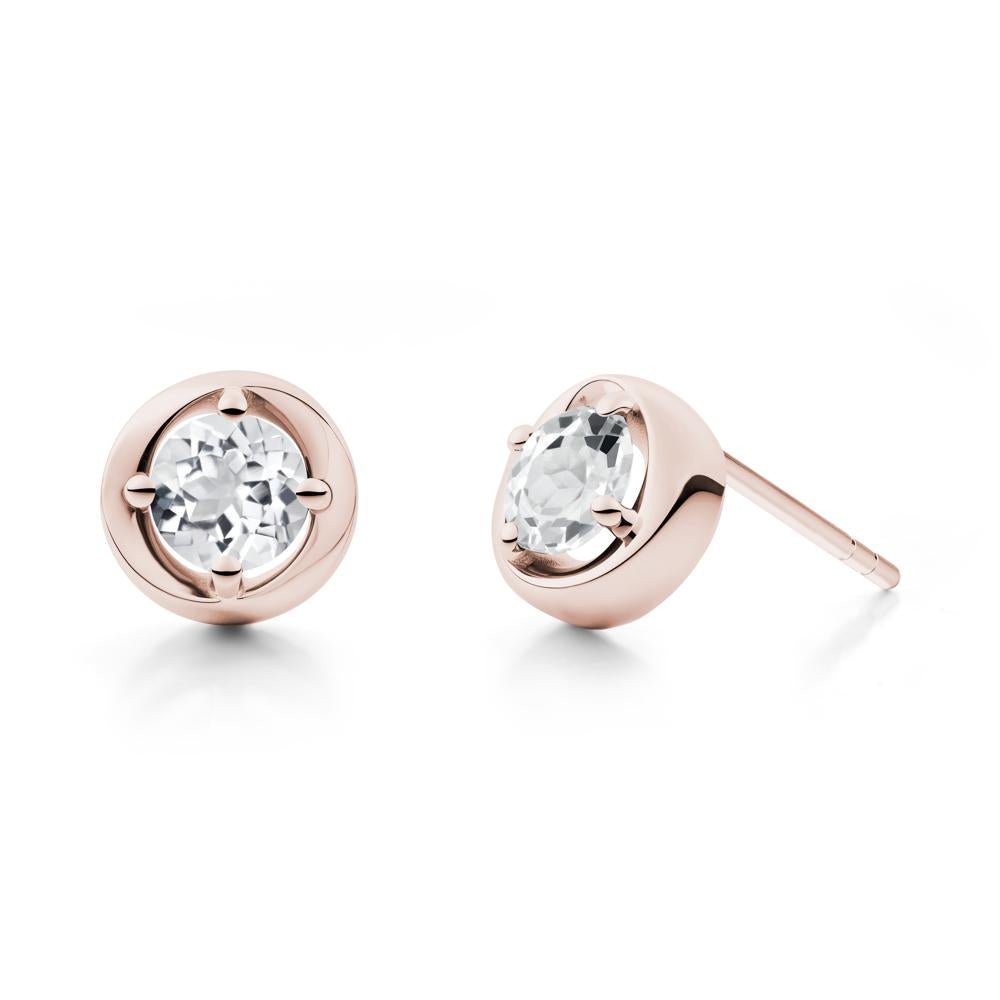 Minimalist Round White Topaz Stud Earrings - LUO Jewelry #metal_14k rose gold