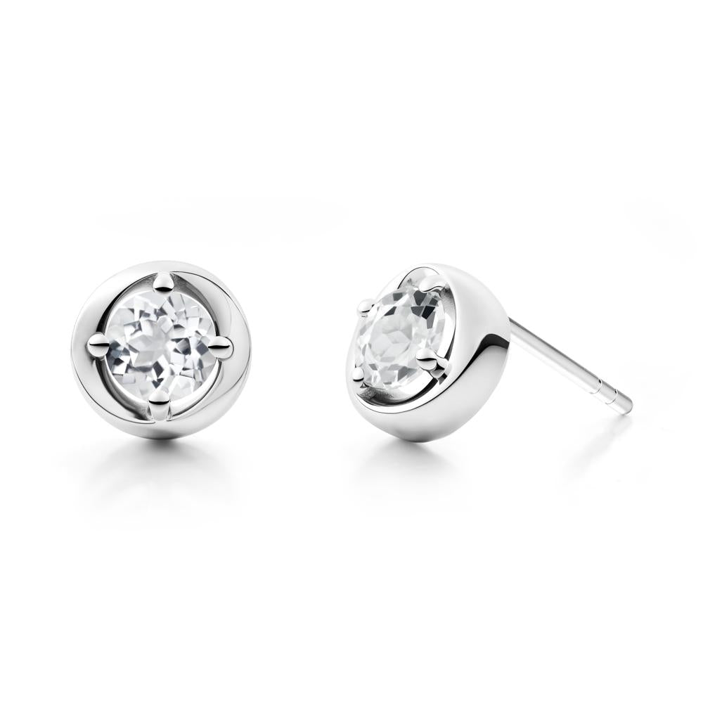 Minimalist Round White Topaz Stud Earrings - LUO Jewelry #metal_14k white gold