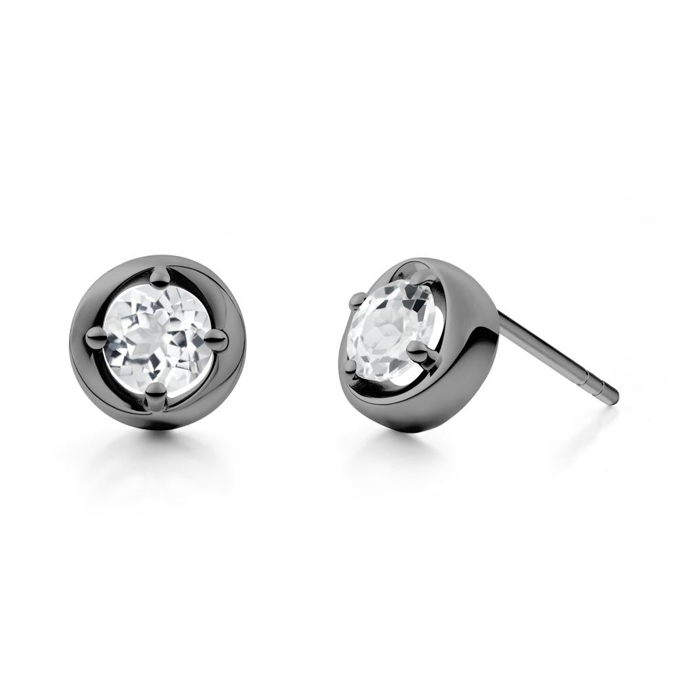 Minimalist Round White Topaz Stud Earrings - LUO Jewelry #metal_black finish sterling silver