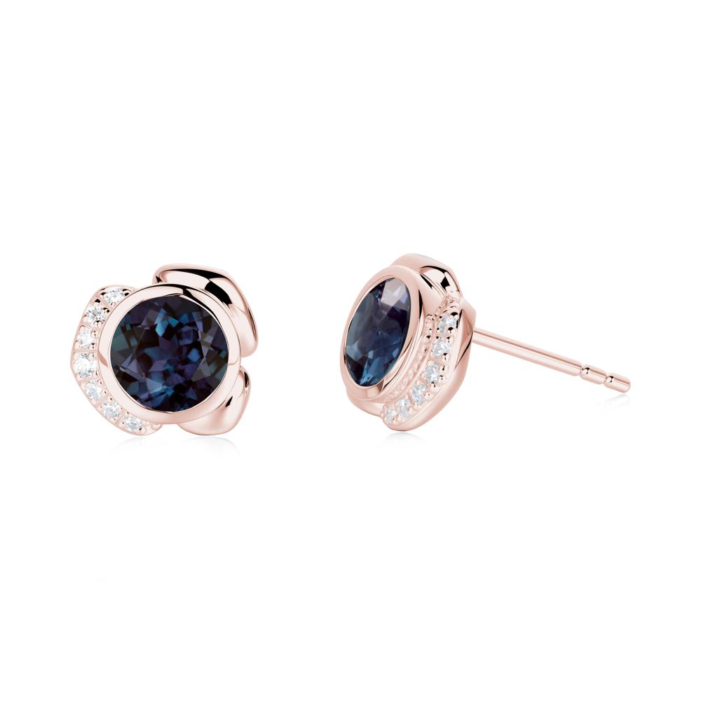 Bezel Setting Alexandrite Stud Earrings - LUO Jewelry #metal_18k rose gold