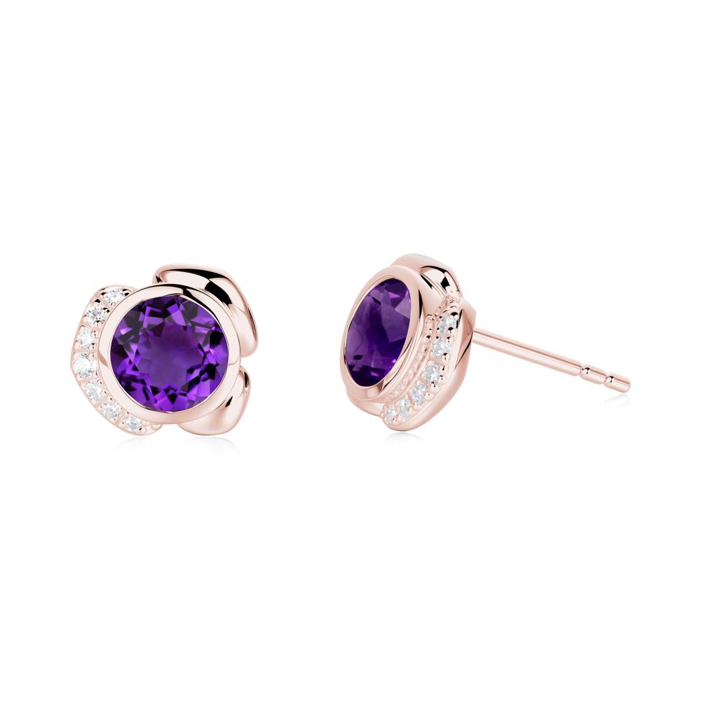 Flower Round Amethyst Earrings - LUO Jewelry #metal_18k rose gold