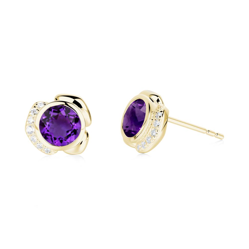 Flower Round Amethyst Earrings - LUO Jewelry #metal_18k yellow gold