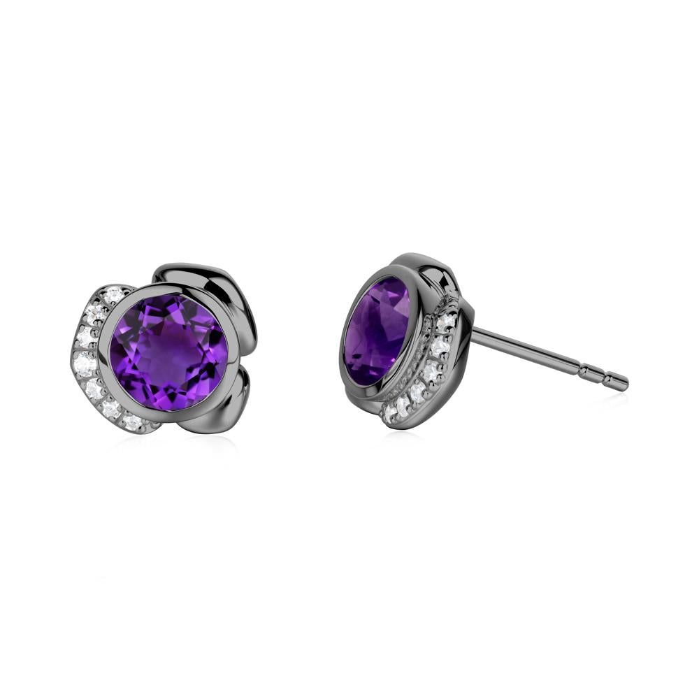 Flower Round Amethyst Earrings - LUO Jewelry #metal_black finish sterling silver